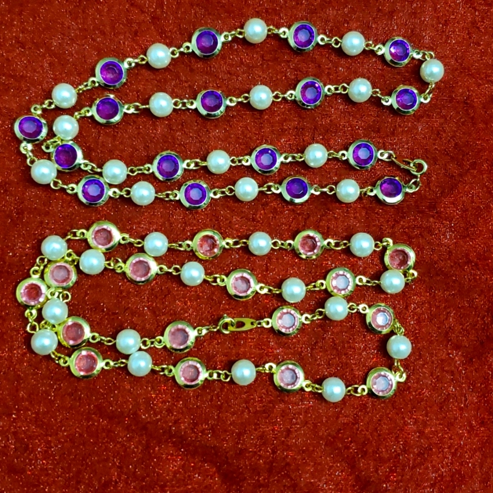 Faux Pearl and Ping stones,,, long clasp,  24inches each.